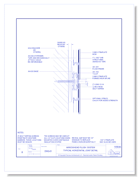 Vitraplate Solid Aluminum Panel: Flush Panel System - Typical Horizontal Detail