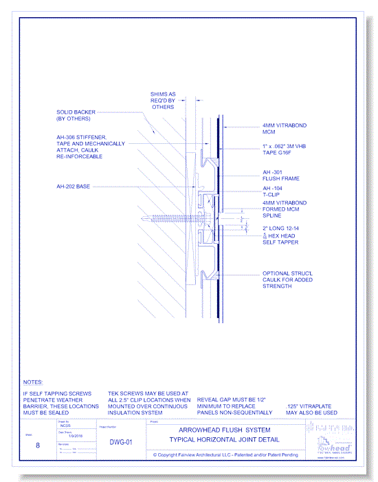  Vitrabond FR (MCM / Aluminum Cladding Material): Flush Panel System - Typical Horizontal Joint Detail