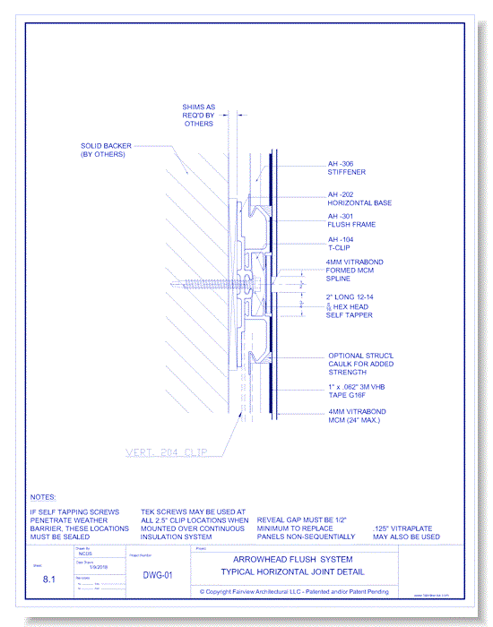 Vitraplate Solid Aluminum Panel: Flush Panel System - Typical Horizontal Joint Detail