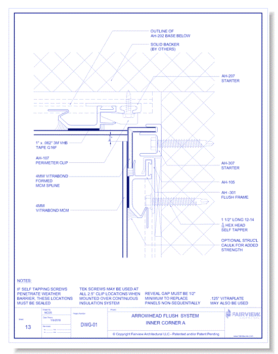 Vitraplate Solid Aluminum Panel: Flush Panel System - Inner Corner A