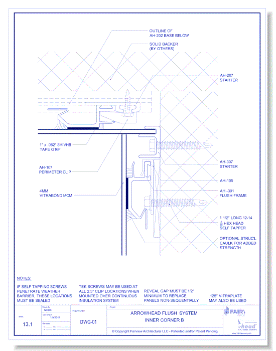 Vitraplate Solid Aluminum Panel: Flush Panel System - Inner Corner B