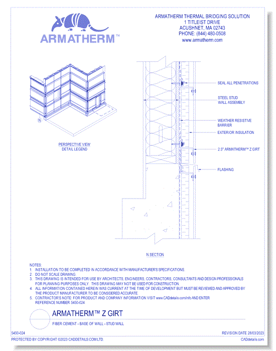 Armatherm™ Z Girt: Fiber Cement - Base Of Wall - Stud Wall