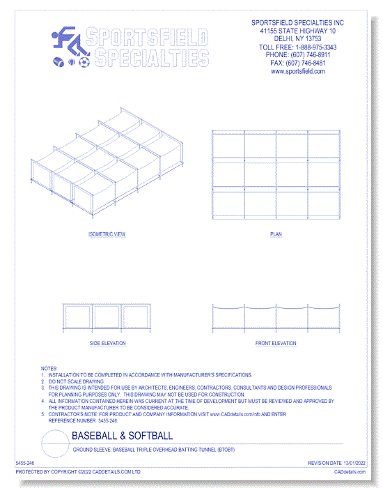 Ground Sleeve: Baseball Triple Overhead Batting Tunnel (BTOBT)