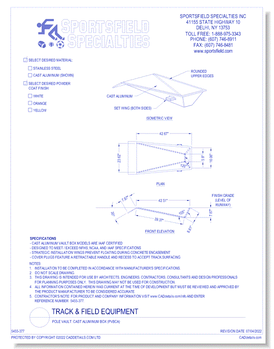 Pole Vault: Cast Aluminum Box (PVBCA)