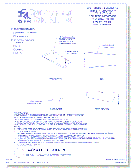 Pole Vault: Stainless Steel Box Cover Plug (PVBCPSS)