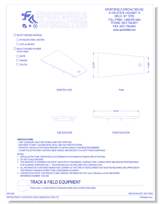 Pole Vault: Flush Mount Stainless Steel Box Cover (PVBCVRSS)