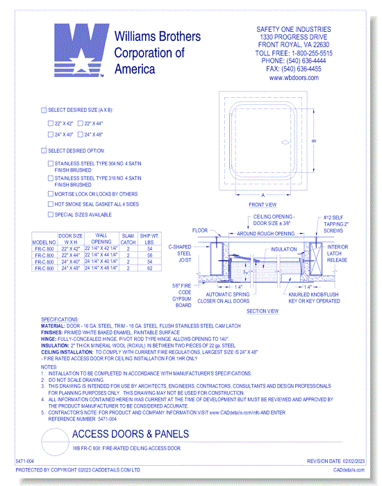 WB FR-C 800: Fire-Rated Ceiling Access Door