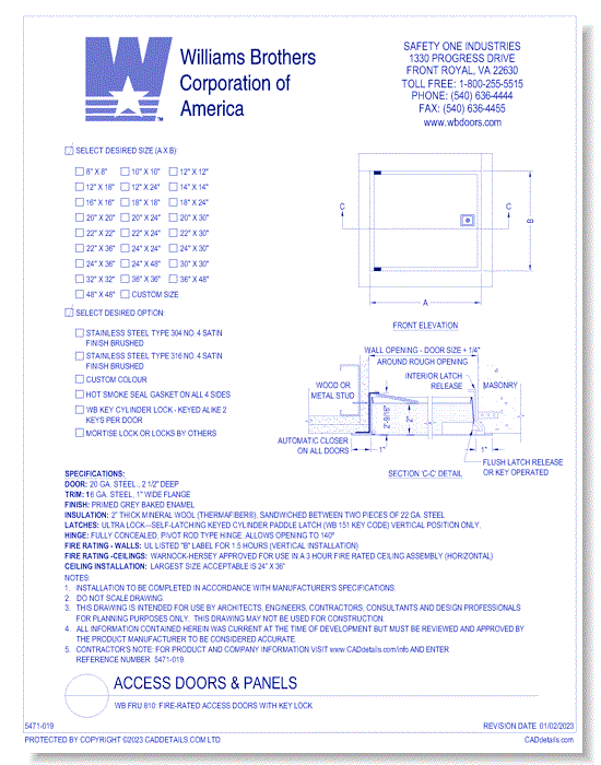 WB FRU 810: Fire-Rated Access Doors with Key Lock