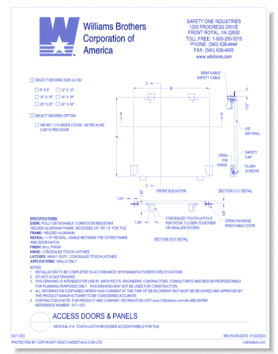 WB DWAL 414: Touch Latch Recessed Access Panels for Tile