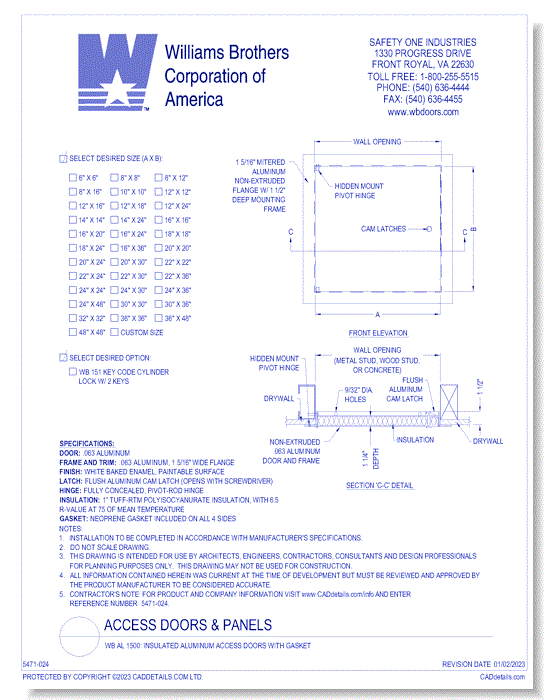 WB AL 1500: Insulated Aluminum Access Doors with Gasket