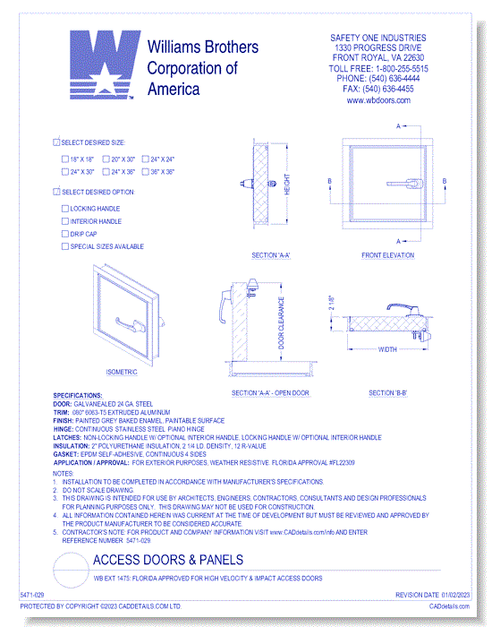 WB EXT 1475: Florida Approved for High Velocity & Impact Access Doors