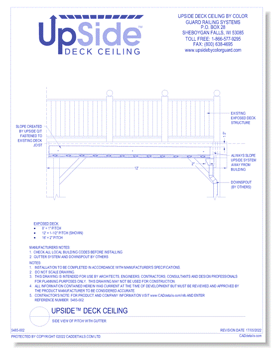 UpSide™ Deck Ceiling: Side View of Pitch with Gutter