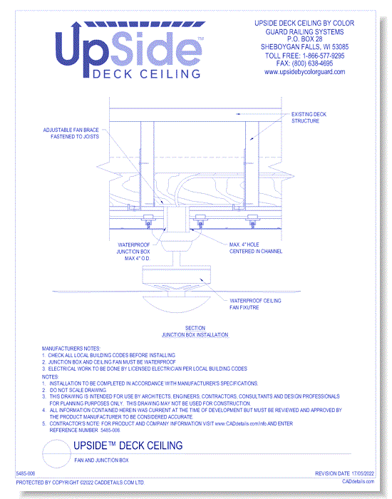 UpSide™ Deck Ceiling: Fan and Junction Box