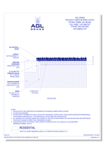 Artificial Grass: Residential Detail 2 w/ Composite Nailer (Asphalt) (V1)