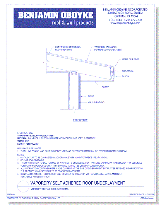 VaporDry Self Adhered Roof Underlayment: VaporDry Self Adhered Eave Detail