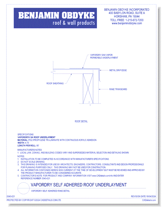 VaporDry Self Adhered Roof Underlayment: VaporDry Self Adhered Rake Detail