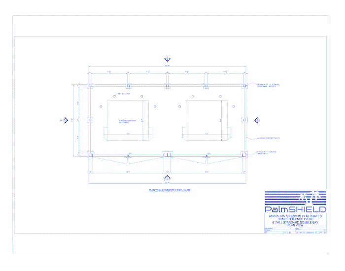 Augustus Aluminum Perforated Double Bay Dumpster Enclosures: 6" Tall Standard Double Bay Plan View