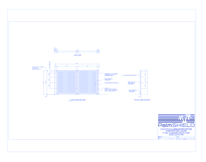 Augustus Aluminum Perforated Double Bay Dumpster Enclosures: 6" Tall Standard Double Bay Side Elevation