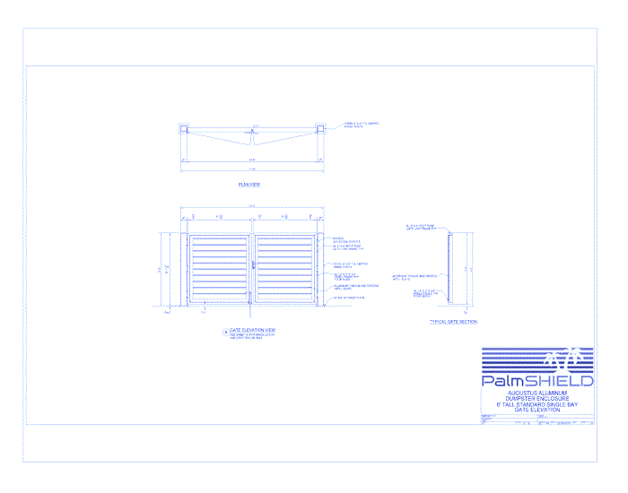 Augustus Aluminum Sigle Bay Dumpster Enclosures: 6" Tall Standard Single Bay Gate Elevation