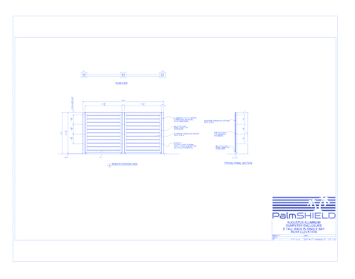 Augustus Aluminum Walk-In Single Bay Dumpster Enclosures: 6" Tall Walk-In Single Bay Rear Elevation