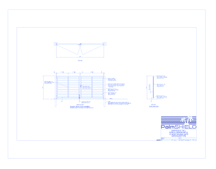 Sampson Semi-Private  Aluminum Swing Gates: 6' Tall Semi Aluminum Infill 12' Wide Double Gate - Gate Elevation