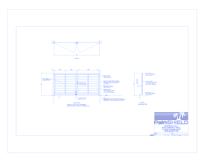 Sampson Semi-Private Composite Swing Gates: 6' Tall Semi Composite Infill 12' Wide Double Gate - Gate Elevation