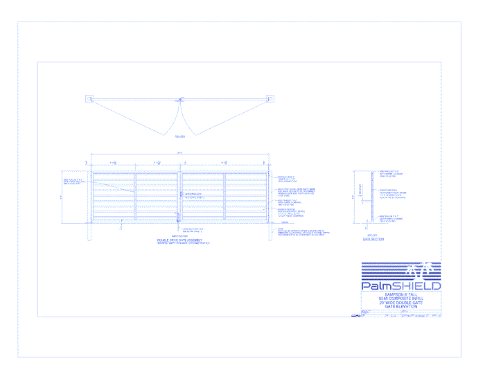 Sampson Semi-Private Composite Swing Gates: 6' Tall Semi Composite Infill 20' Wide Double Gate - Gate Elevation