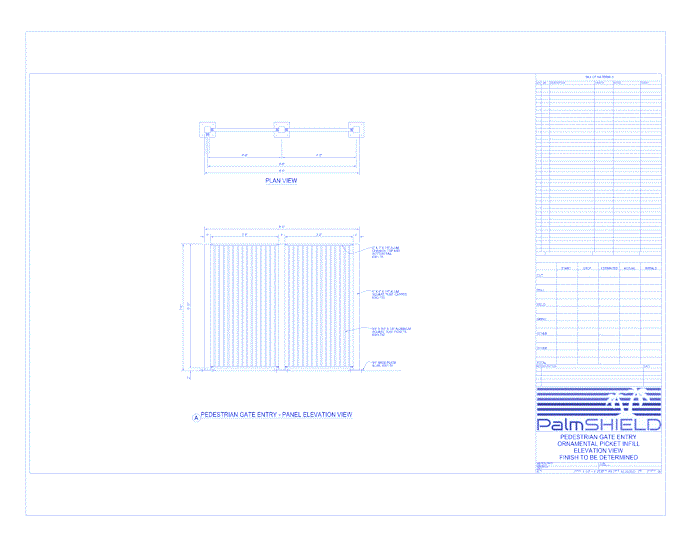 Pedestrian Gates: Ornamental Solid Picket Panel Elevation View