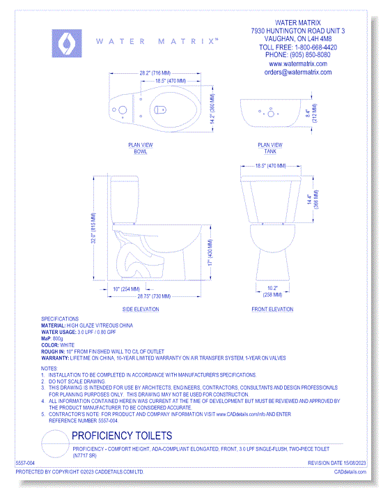 Proficiency - Comfort Height, ADA-Compliant Elongated, Front, 3.0 lpf Single-Flush, Two-Piece Toilet (N7717 SR)