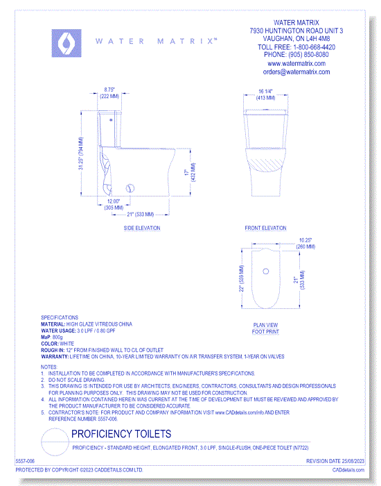 Proficiency - Standard Height, Elongated Front, 3.0 lpf, Single-Flush, One-Piece Toilet (N7722)