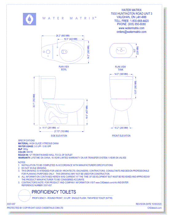 Proficiency - Round Front, 3.0 lpf, Single flush, Two-Piece Toilet (N7716)