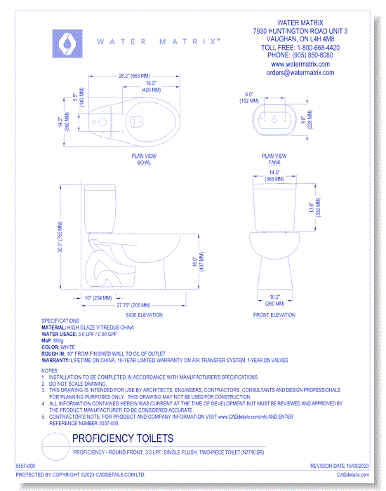 Proficiency - Round Front, 3.0 lpf, Single flush, Two-Piece Toilet (N7716 SR)