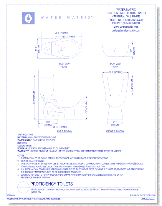 Proficiency - Comfort Height, ADA-Compliant Elongated Front, 3.6/1.9 Ipf Dual Flush, Two-Piece Toilet (N7717 DF)