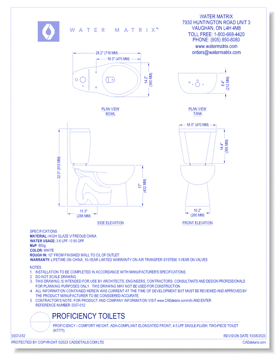 Proficiency - Comfort Height, ADA-Compliant Elongated Front, 4.5 lpf Single-Flush, Two-Piece Toilet (N7771) 