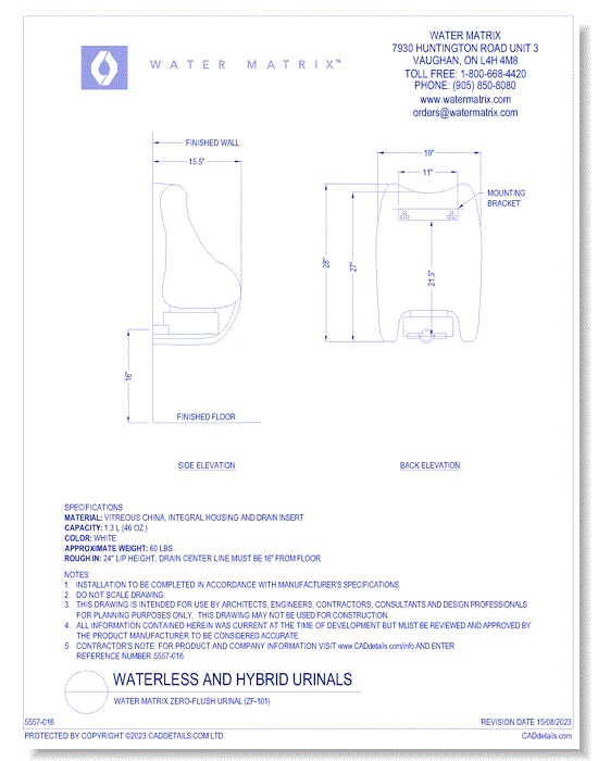 Water Matrix Zero-Flush Urinal (ZF-101)