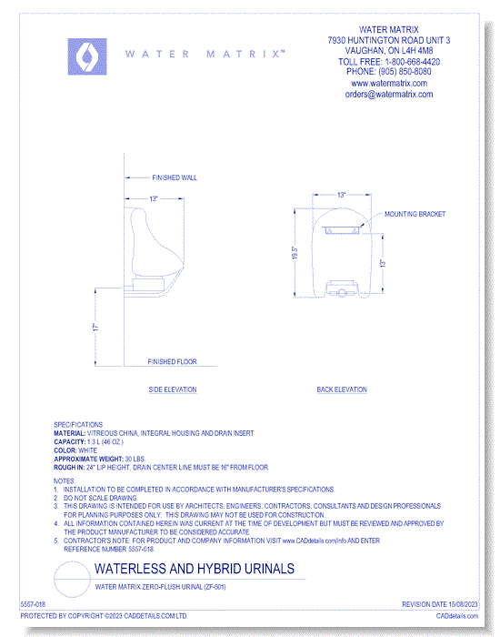 Water Matrix Zero-Flush Urinal (ZF-501)