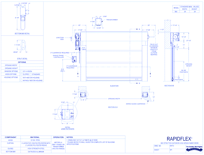 RapidFlex® 993 - Strutted Exterior High Speed Fabric Door