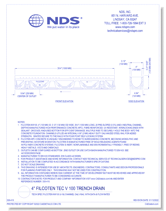 Spec Filcoten NW100 (4 in) Channel Galv Rail with Data & Flow Rates (Part 1)