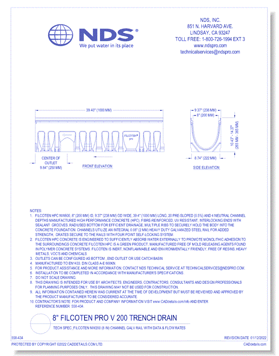 Spec_Filcoten NW200 (8 in) Channel Galv Rail with Data & Flow Rates (Part 1)