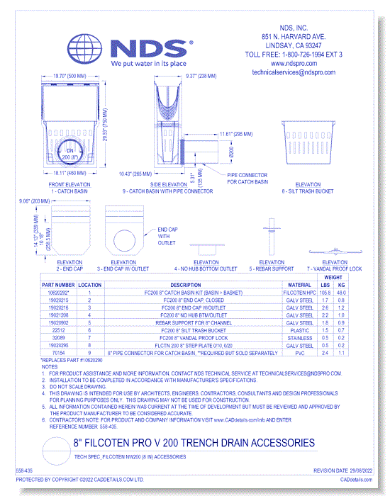 Spec_Filcoten NW200 (8 in) Accessories