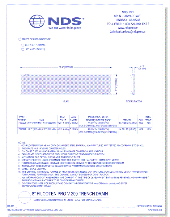 Grate: Spec Filcoten NW200 (8 in) - GALV Perforated_ADA_HP_LOAD C