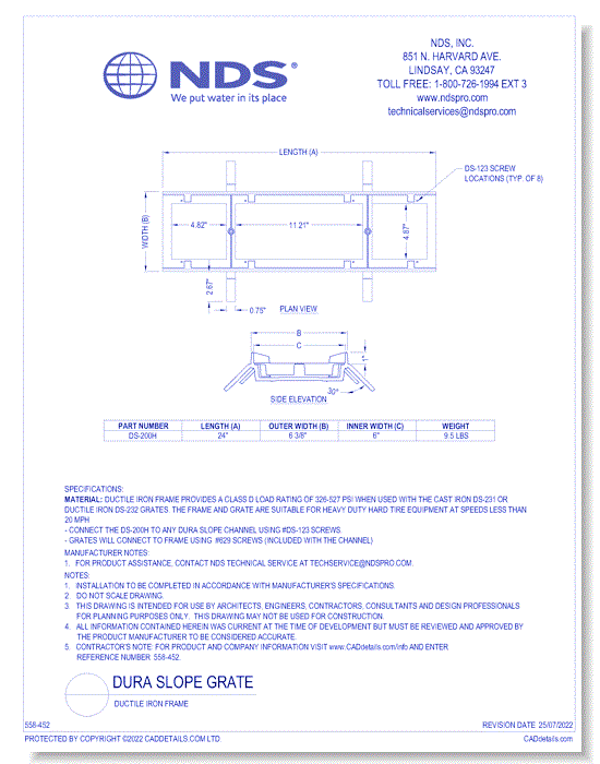 Frame: Spec Dura Slope Ductile Iron Frame