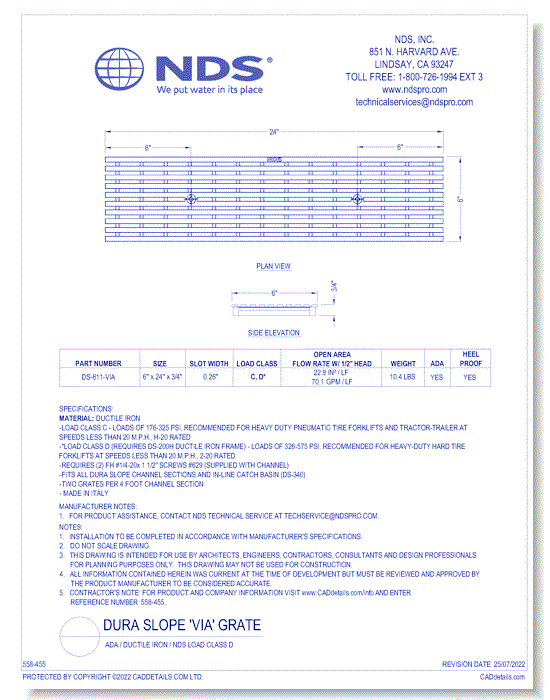 Grate: Spec Dura Slope Ductile Iron "VIA" ADA_HP_LOAD D