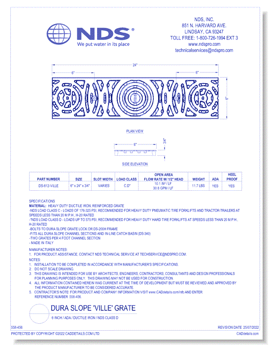 Grate: Spec Dura Slope Ductile Iron "VILLE" ADA_LOAD D