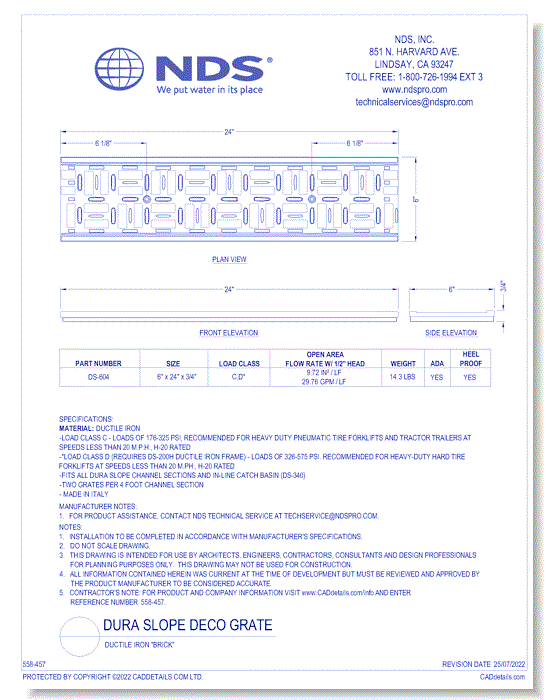 Grate: Spec Dura Slope DuctileIron Deco"BRICK"ADA_HP_LOAD D