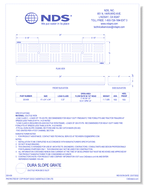 Grate: Spec Dura Slope Ductile Iron Deco "SLOT" ADA_HP_LOAD D