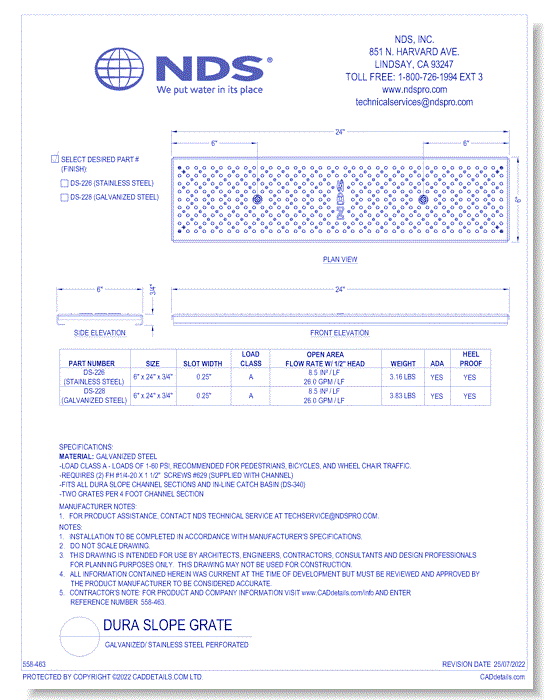 Grate:Spec Dura Slope GALV/Stainless"Perforated"ADA_HP_LOAD A