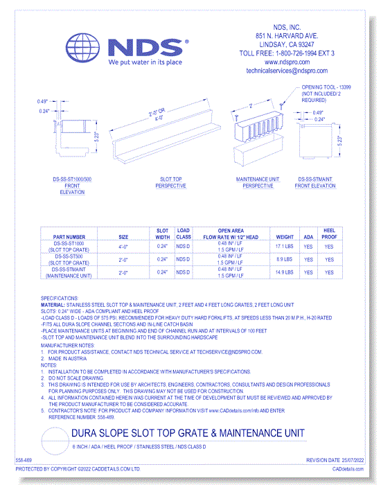 SLOT TOP: Spec Dura Slope Stainless  "Maintenance Unit" ADA_HP_LOAD D