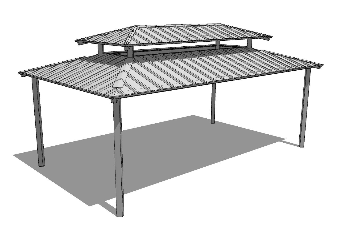 Steel Structure: Marquee – Clerestory, Hip Roof, Rectangular Shelter