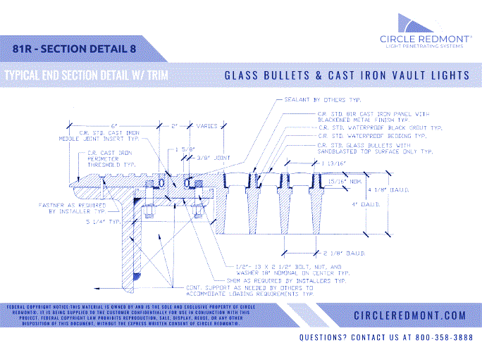 81R™ Glass Bullets & Cast Iron Vault Lights - Typical End Section Detail w/ Trim